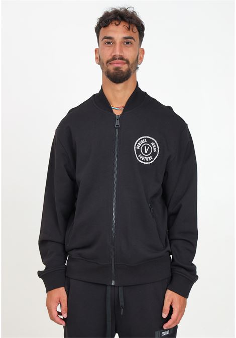 Felpa con zip nera da uomo caratterizzata da logo V-Emblem VERSACE JEANS COUTURE | 77GAIT04CF00T899